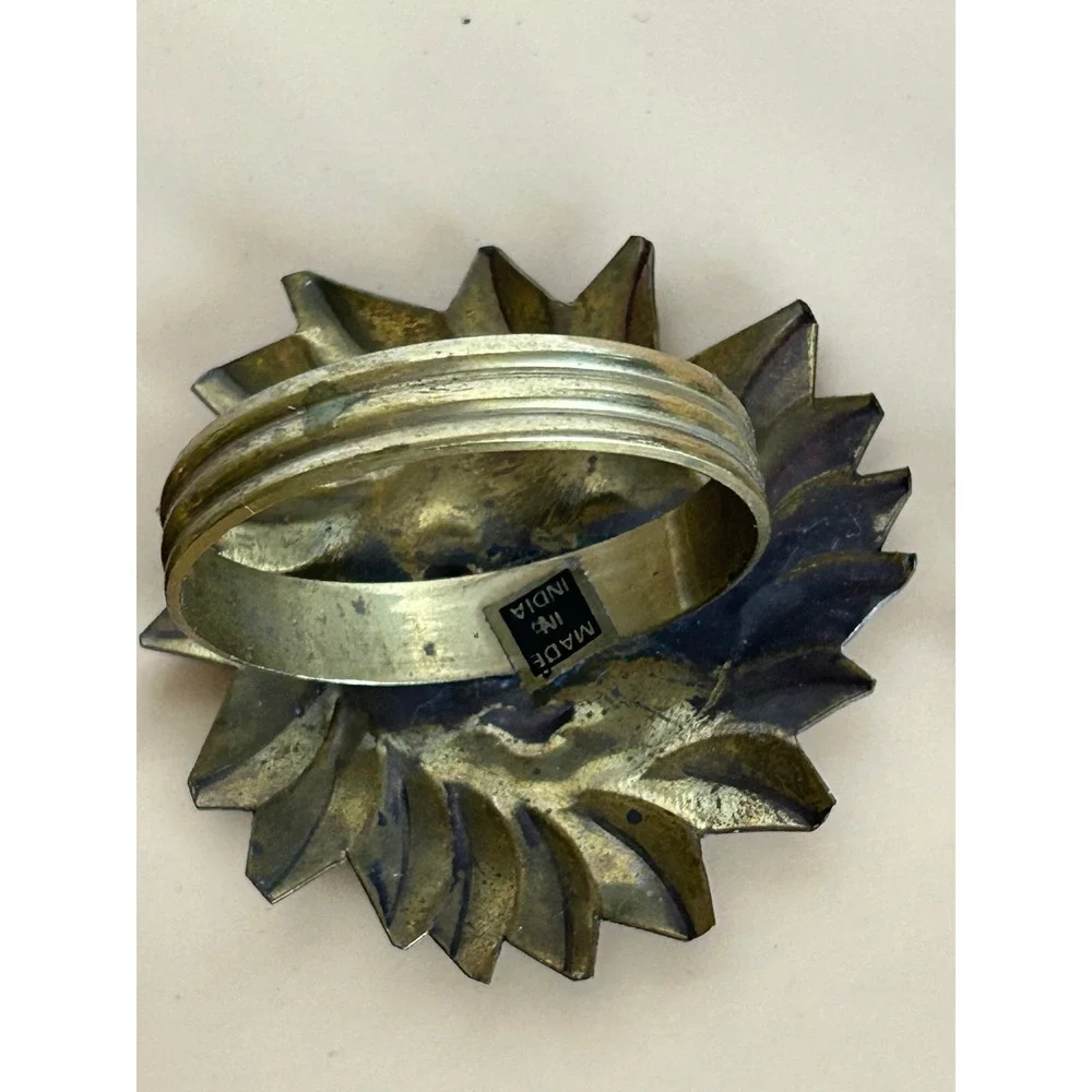 Vintage Brass Sun Face Napkin Rings Set of 4 Celestial Sunburst Made in India